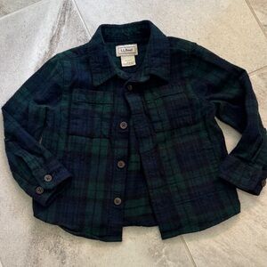 L.L. Bean Kids Navy and Green Plaid Button Down Shirt Flannel